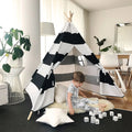 Black White Striped Kids Teepee Canvas Tent Playhouse V6552