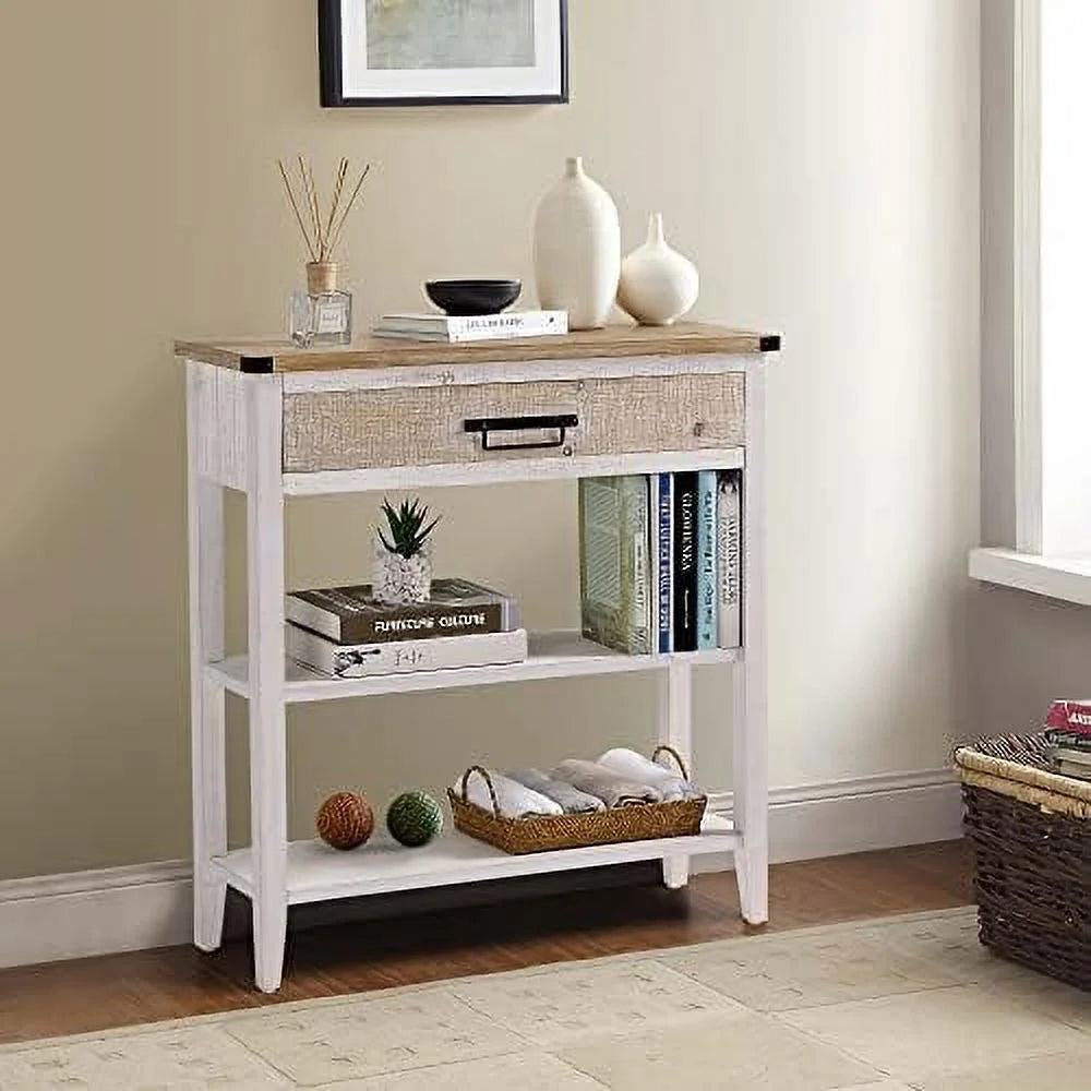 Farmhouse Console Table with Drawer 3-Tier Rustic Entryway Table R164