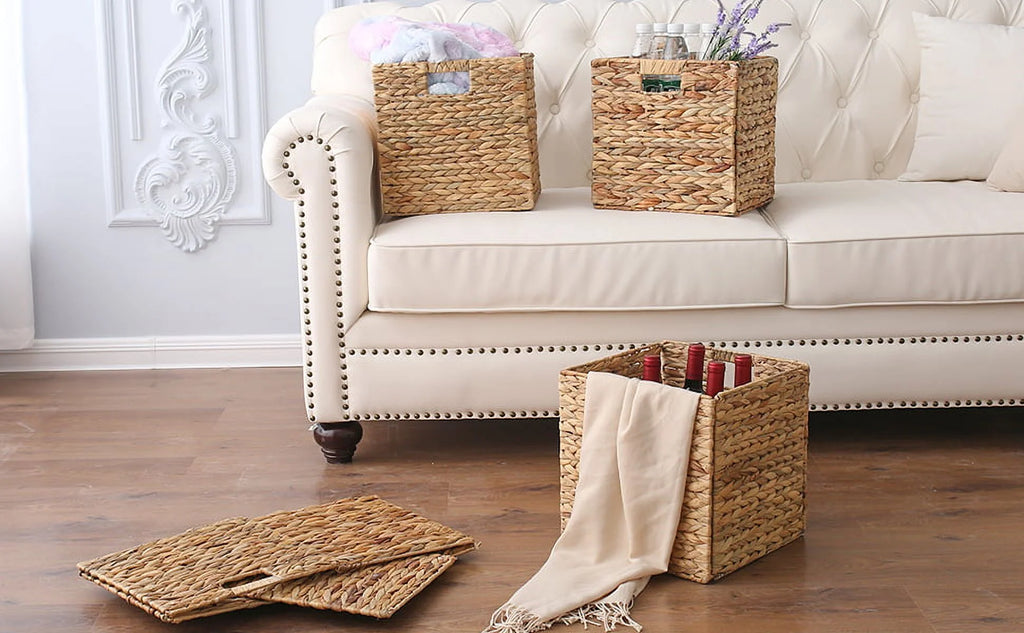 12x12x12 4 Pack Water Hyacinth Wicker Cube Storage Baskets M5571