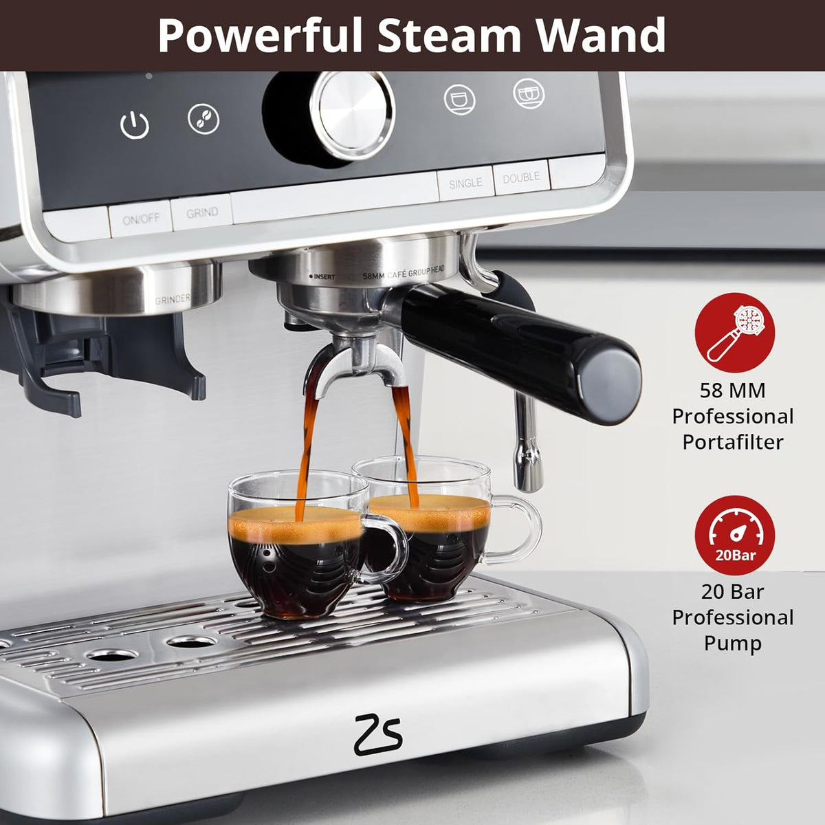 Stainless Steel Espresso Maker 20 Bar Pressure 2.8L Water Tank V41824