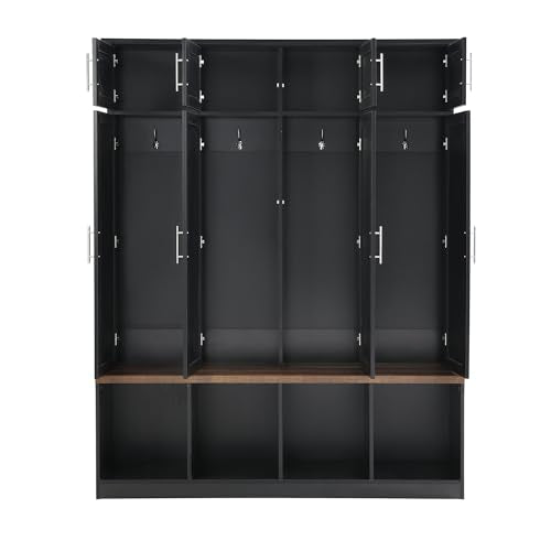 White 4-in-1 Hall Tree Coat Rack with 4 Shelves and 8 Cabinets X685