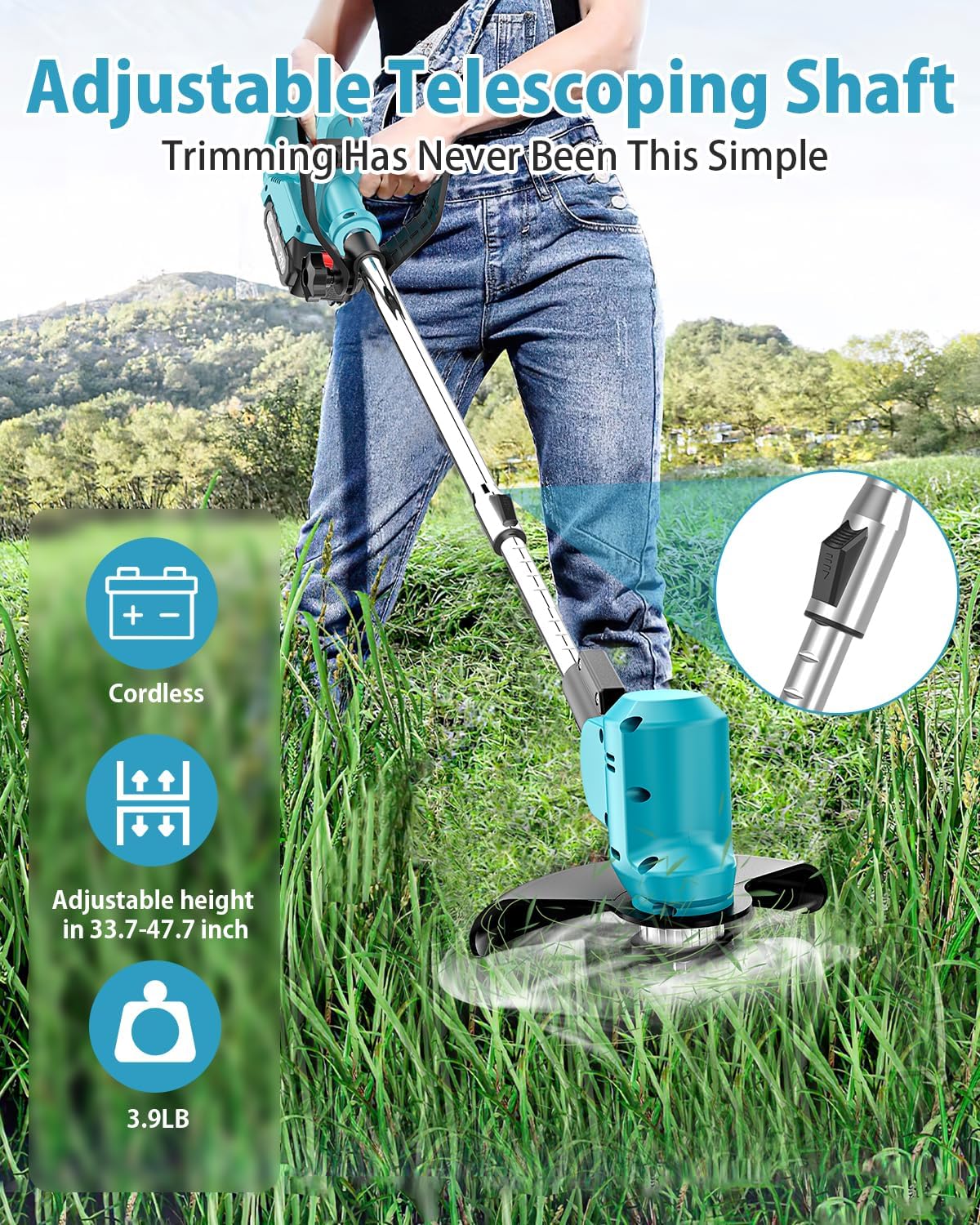 21V Cordless Electric String Trimmer with 6000mAh Battery U78865