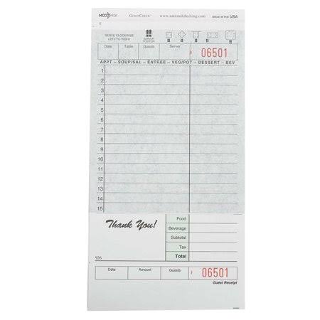 2 Part Green 15 Line Guest Check Board D16657