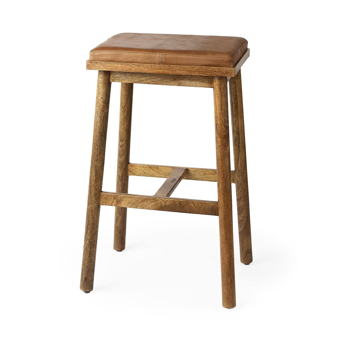 Cognac Brown Leather Medium Brown Wood Bar Stool L290426