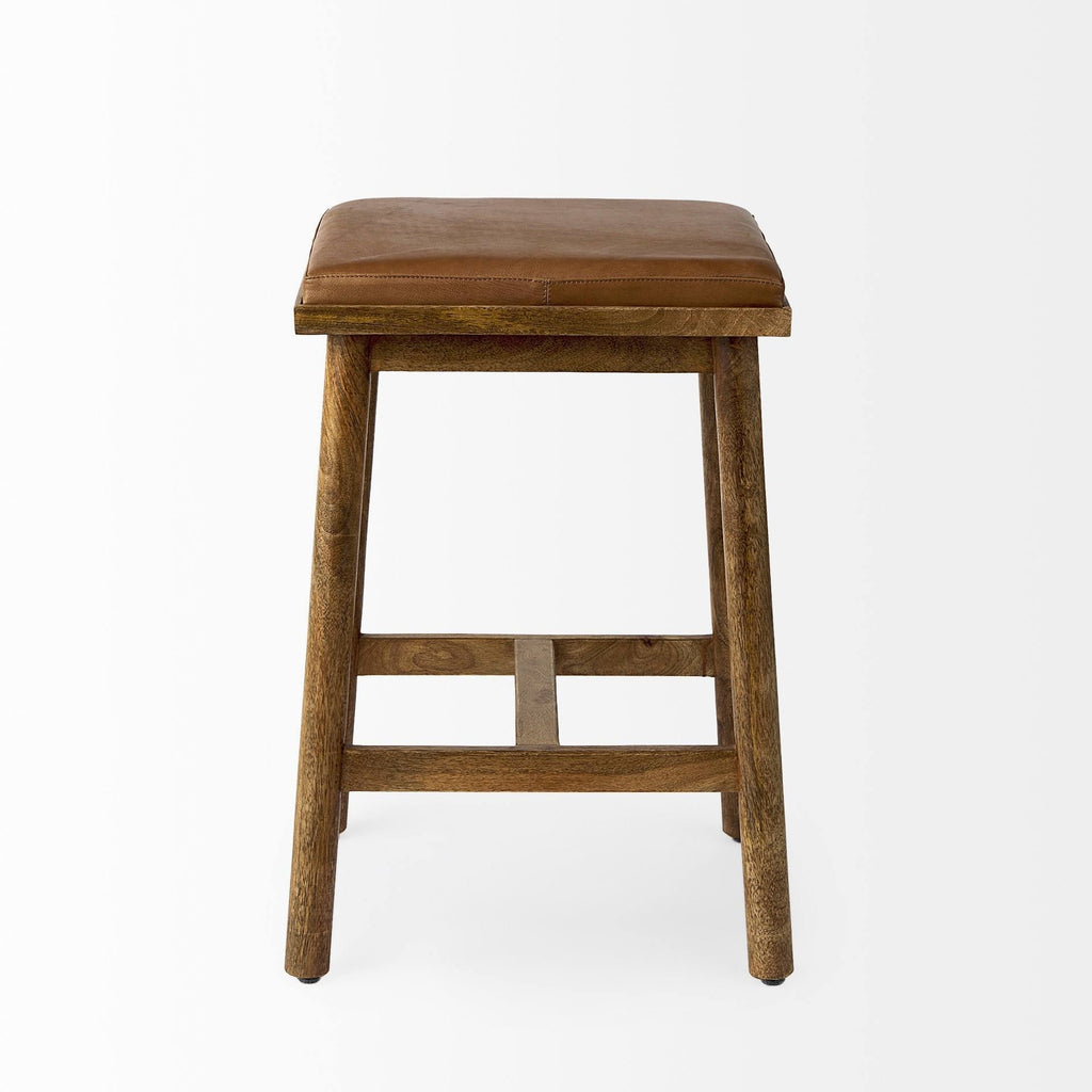 Cognac Brown Leather Medium Brown Wood Bar Stool L290426