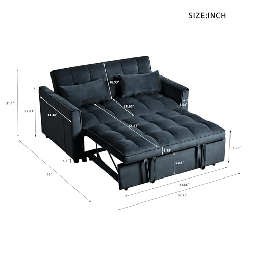 Queen Size Corduroy Convertible Sofa Bed with Storage Pockets C337