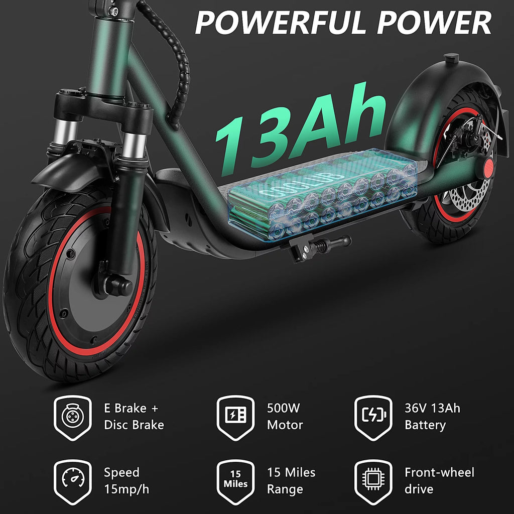 500W Motor 15 MPH 15 Miles Range 10" Solid Tires Folding Electric Scooter B3296