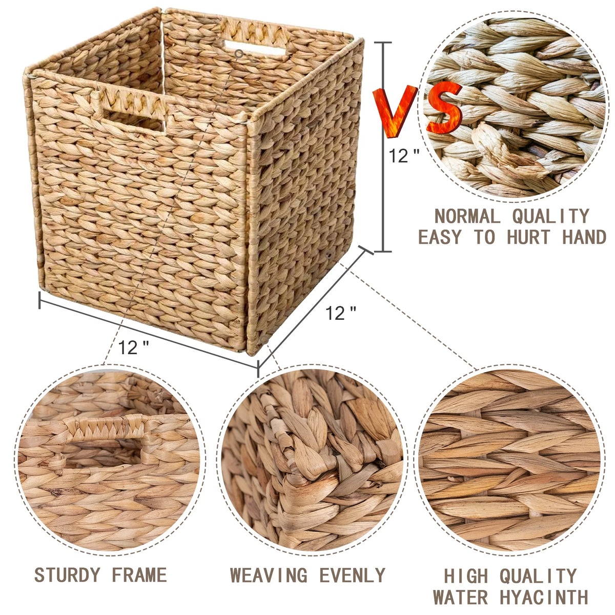 12x12x12 4 Pack Water Hyacinth Wicker Cube Storage Baskets M5571