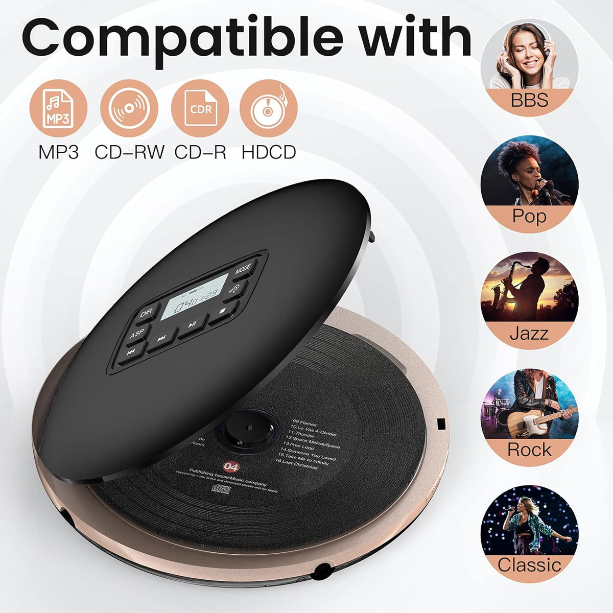 Portable CD Player with Headphones Black D176