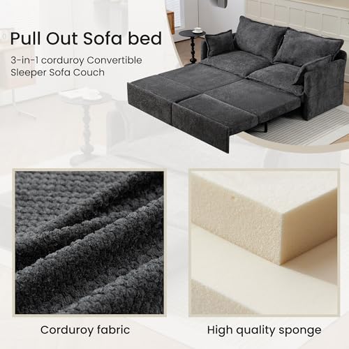 Queen Size Corduroy Convertible Sofa Bed with Storage Pockets C337