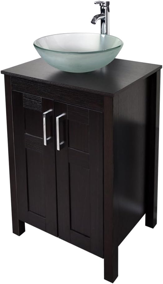 24 Inches Dark Coffee Bathroom Vanity Set with Top and 2-Door Cabinet U902578