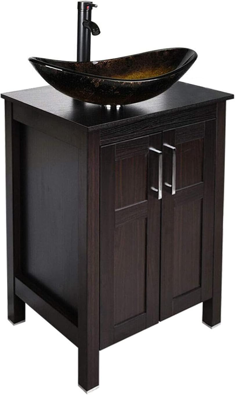 24 Inches Dark Coffee Bathroom Vanity Set with Top and 2-Door Cabinet U902578
