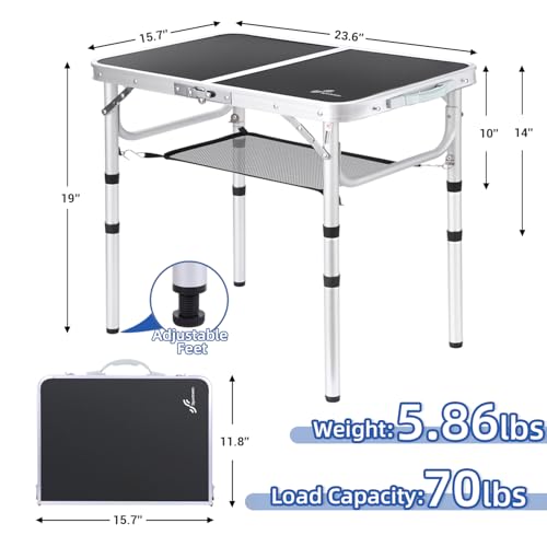 Adjustable Height Small Folding Camping Table with Mesh Layer E92111