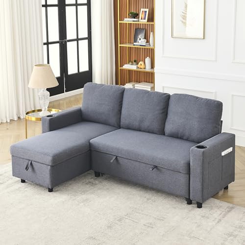 Light Grey Fabric Modular Sectional Sofa with Pullout Bed and Storage Chaise N6941