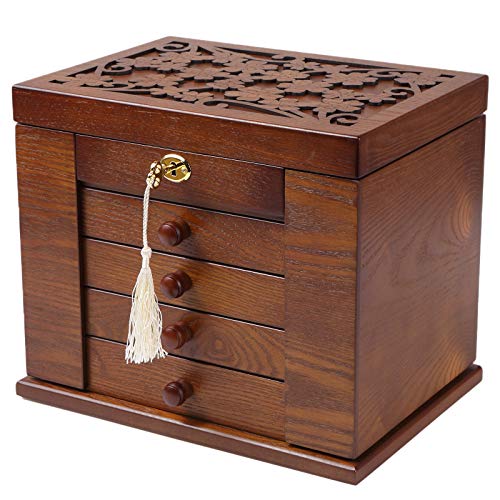 Solid Wood Jewelry Box with Combo Lock and Mirror (Cherry) N673