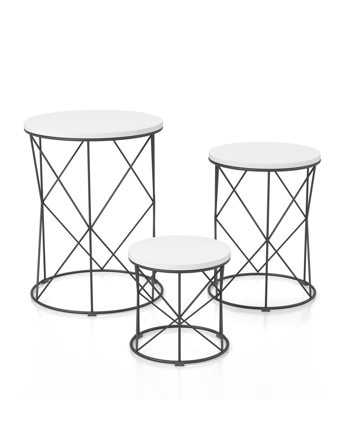 3 Piece Round Nesting Table Set White P451