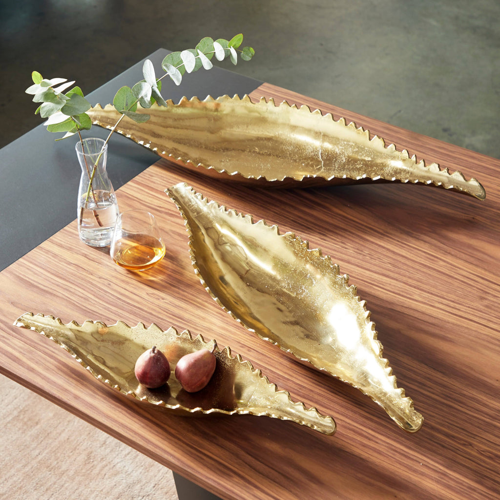 Large Metallic Gold Metal Boat Trays, Set of 3 T3188
