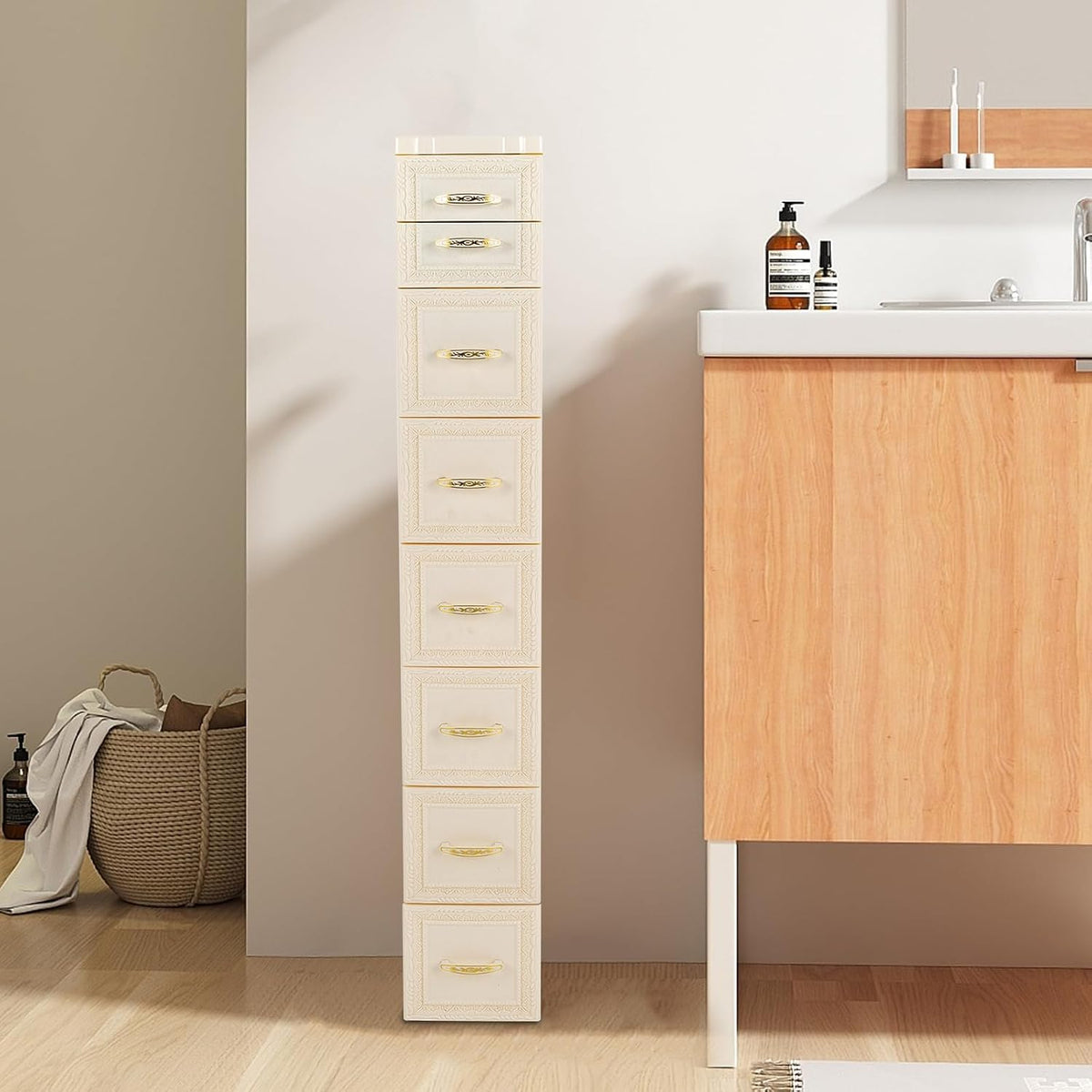 8 Drawer Narrow Storage Cabinet with Pull Handles I301387