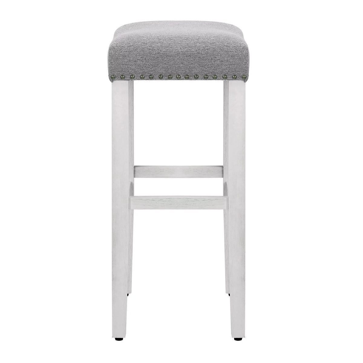 White Wooden Bar Stool Set of 2 with Gray Linen Cushion A960