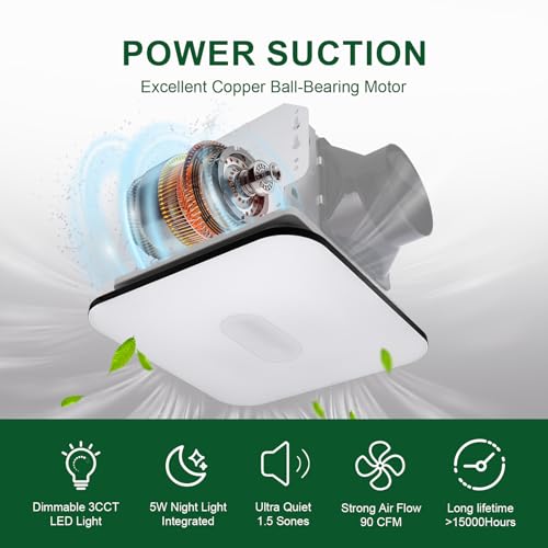 Black 90 CFM 1.5 Sones Bathroom Exhaust Fan with Light H70964
