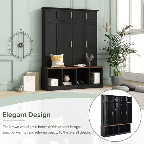 White 4-in-1 Hall Tree Coat Rack with 4 Shelves and 8 Cabinets X685