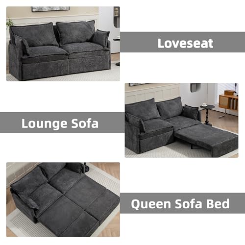 Queen Size Corduroy Convertible Sofa Bed with Storage Pockets C337