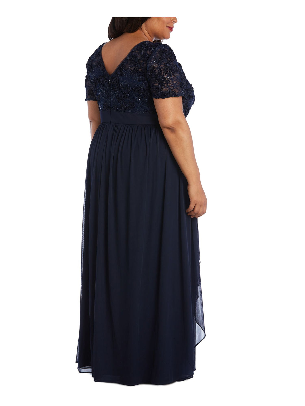 Navy Sequined Lace Short Sleeve Full-Length Evening Layered Dress Plus 20W L935