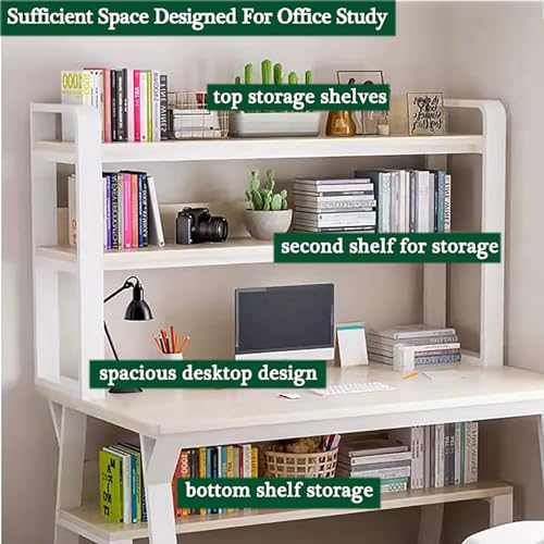 White 39 inch Wooden Computer Desk with Hutch and Bookshelf F37895