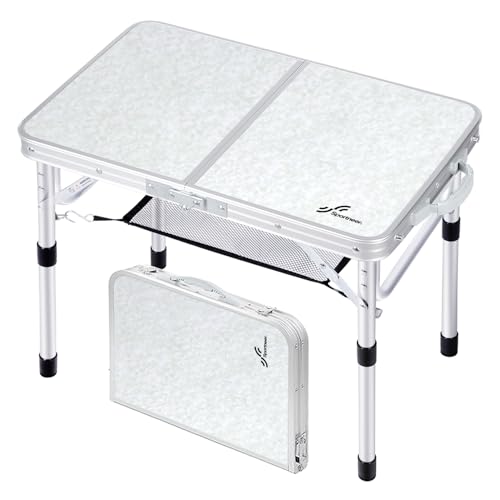 Adjustable Height Small Folding Camping Table with Mesh Layer E92111