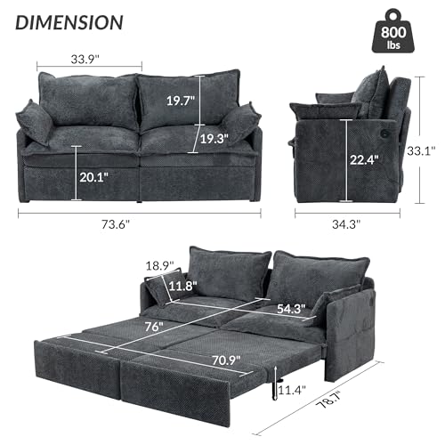 Queen Size Corduroy Convertible Sofa Bed with Storage Pockets C337