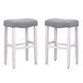 White Wooden Bar Stool Set of 2 with Gray Linen Cushion A960