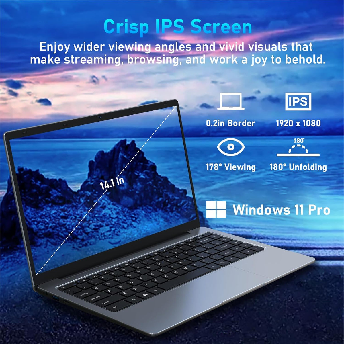 14.1" FHD IPS LCD Windows Laptop Computer, 8GB DDR4 RAM, 512GB M.2 SATA SSD, Intel Celeron J4105 Processor V44683