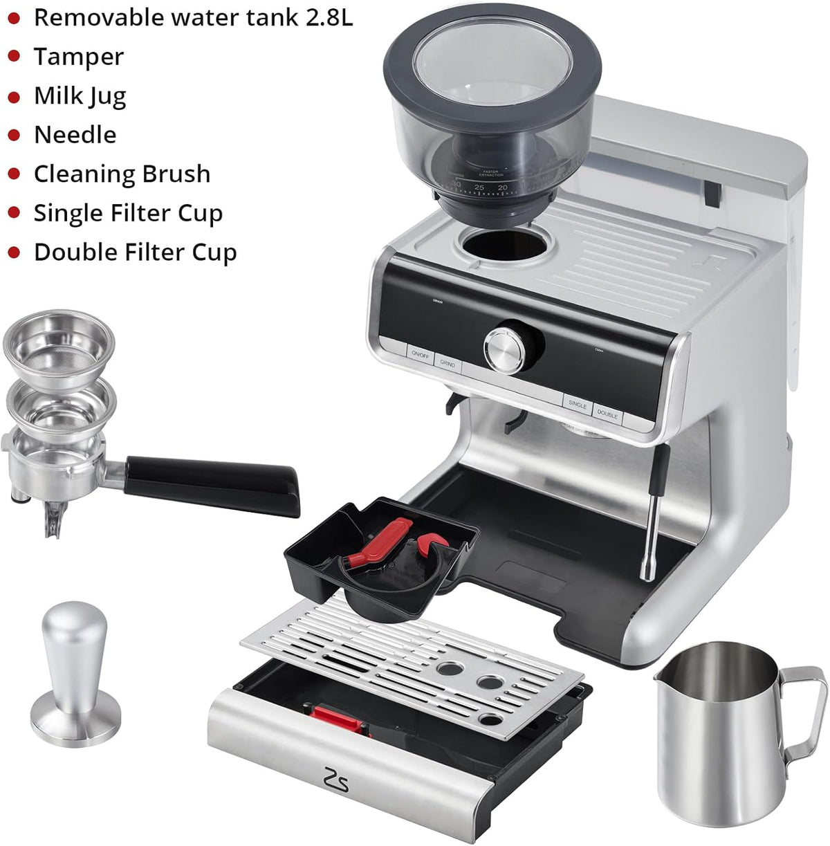 Stainless Steel Espresso Maker 20 Bar Pressure 2.8L Water Tank V41824