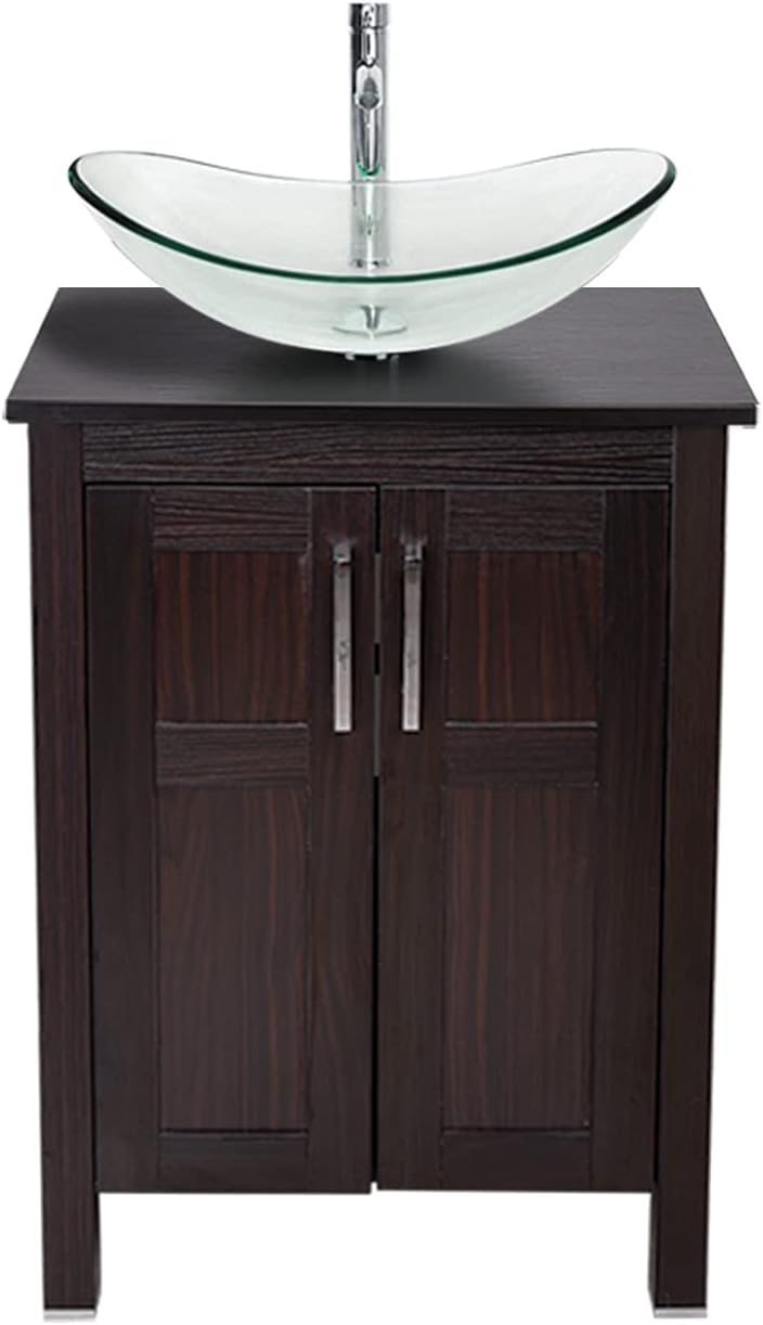 24 Inches Dark Coffee Bathroom Vanity Set with Top and 2-Door Cabinet U902578