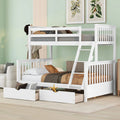 White Full Solid Wood Bed with Drawers and Ladders Y32205