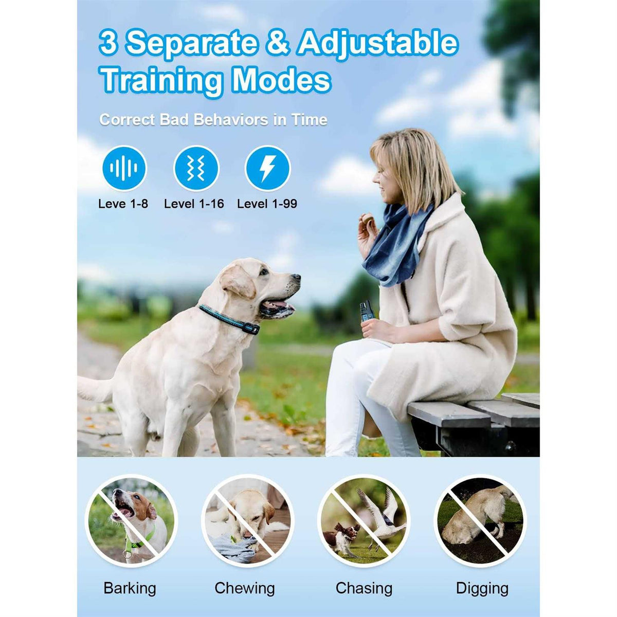 Dog Shock Collar 2 Dogs 3300 ft Waterproof Rechargeable Remote E10949
