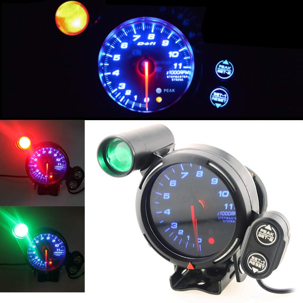 12V Tachometer Gauge Kit 3.75 Inch 11000 RPM Blue LED with Shift Light Pack of 2 Y363