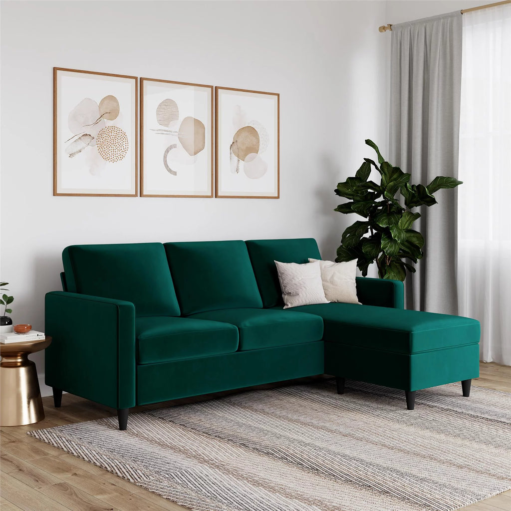 Green Velvet Reversible Sectional Sofa P339
