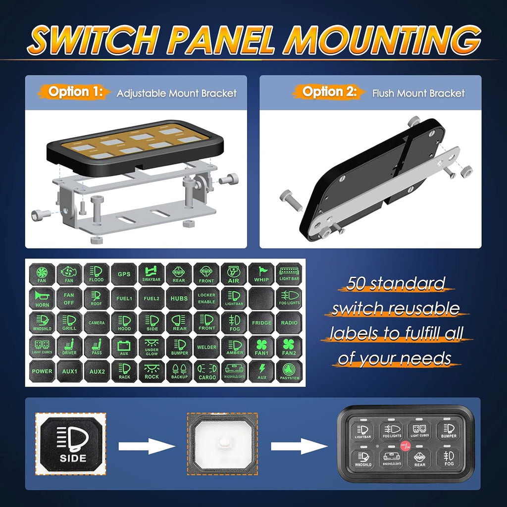 8 Gang Switch Panel with Label Stickers and Harness S75750
