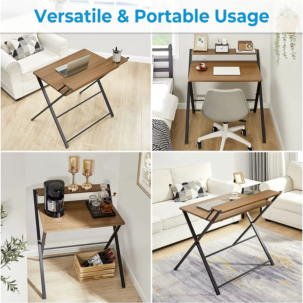 Folding Desk with 2-Tier Shelf 32 x 24.5 inch N657215