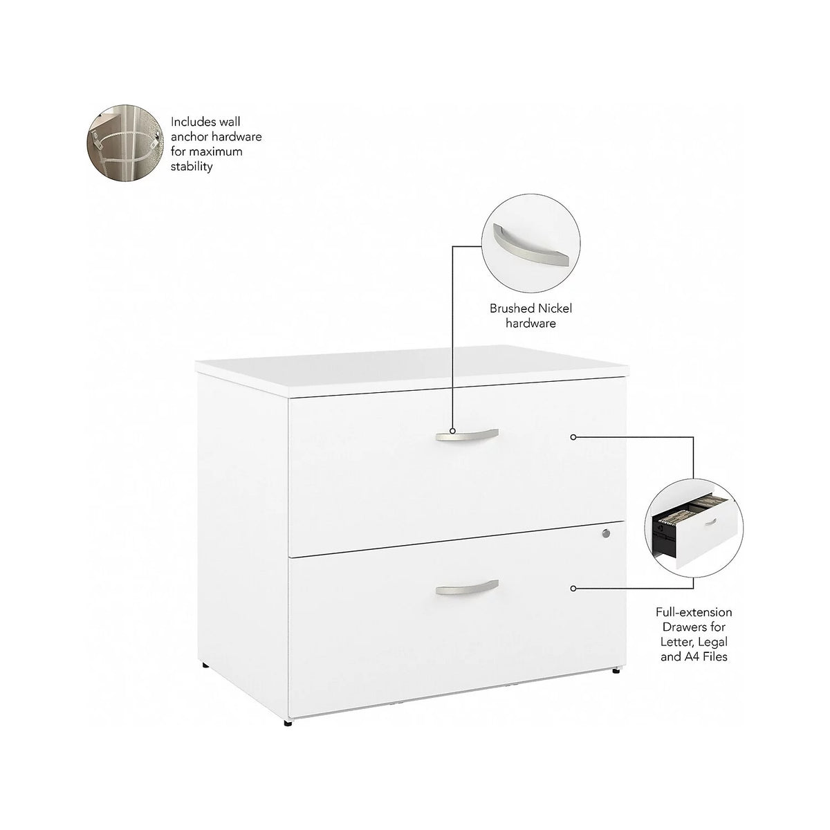 White 2 Drawer Lateral File Cabinet N134