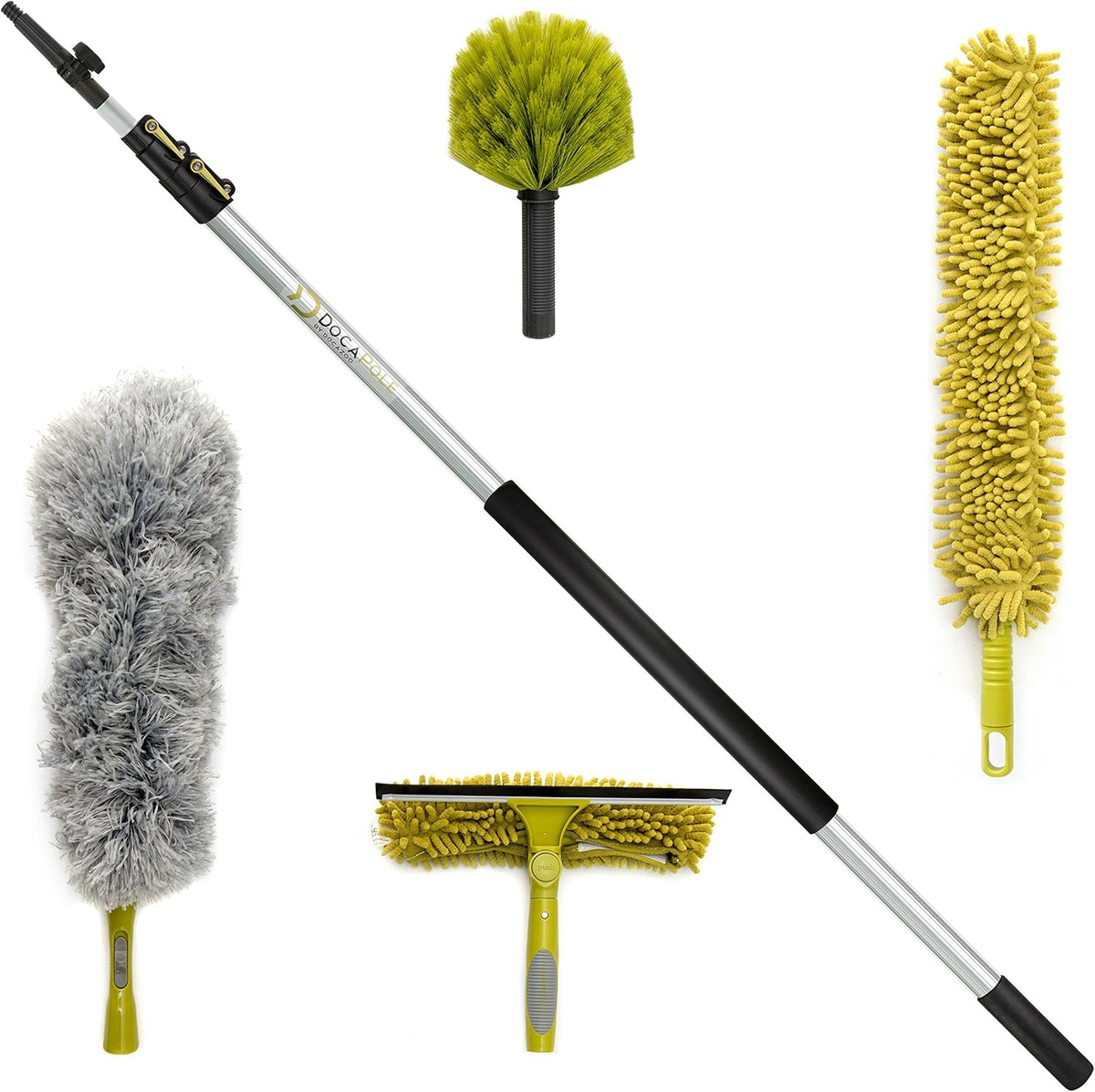 Telescoping Extension Pole Cleaning Kit with Window Squeegee, Washer, and 3 Dusting Attachments Q82415