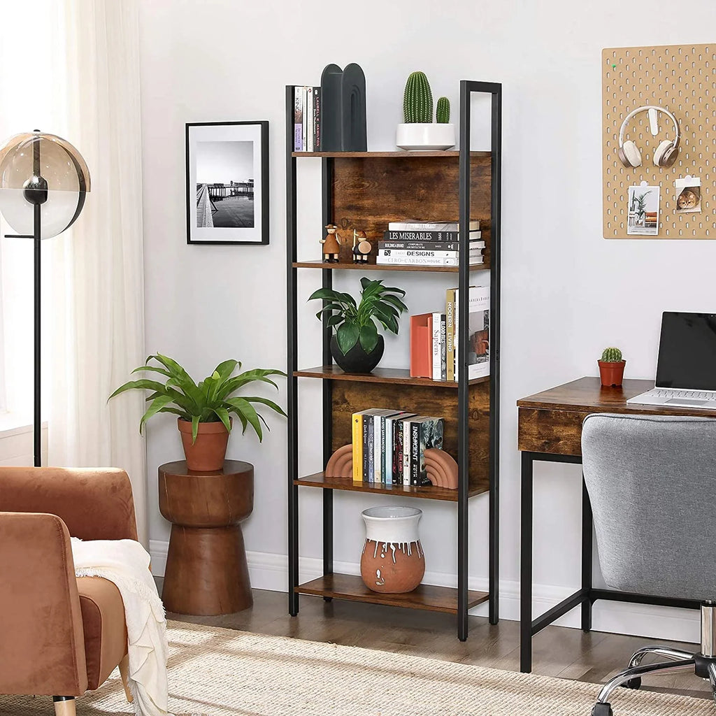 5 Shelf Rustic Brown and Black Bookshelf G337