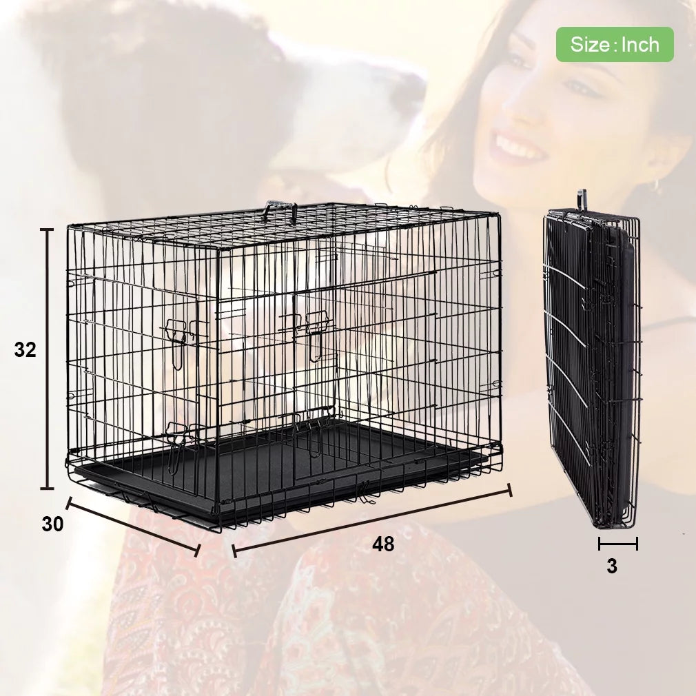 Double-Door Metal Dog Crate with Divider and Tray K525264