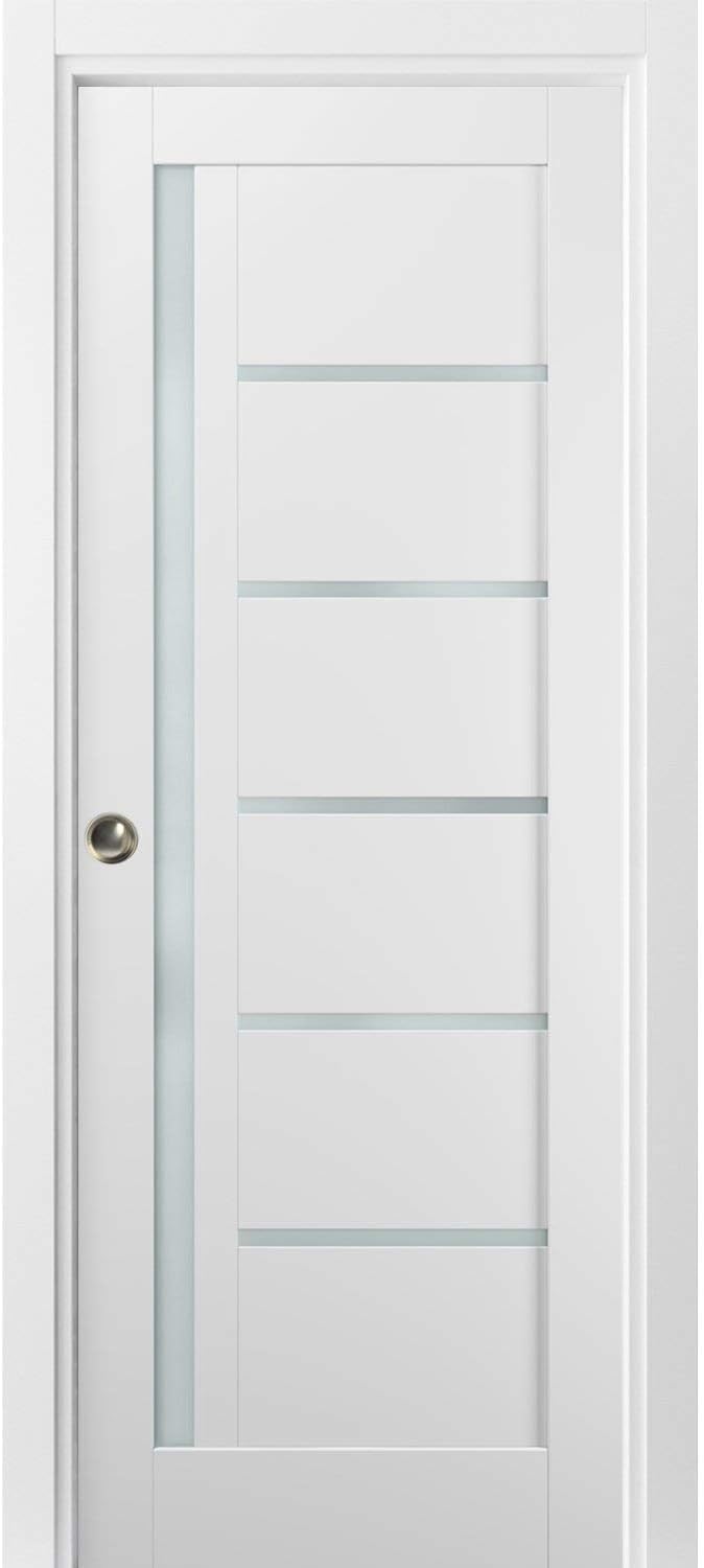 White Silk Frosted Opaque Glass Solid Wood Interior Sliding Closet Door with Frames and Hardware L945