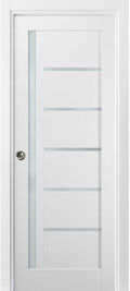 White Silk Frosted Opaque Glass Solid Wood Interior Sliding Closet Door with Frames and Hardware L945