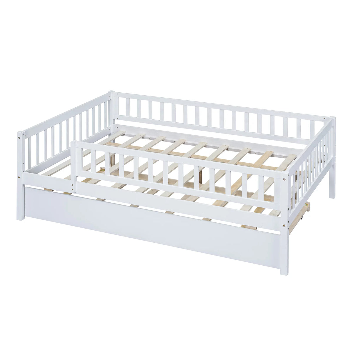 White Full Wood Daybed Frame with Trundle Q8985