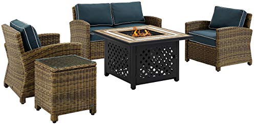5-Piece Wicker Outdoor Loveseat Patio Furniture Set with Fire Pit Table R90369