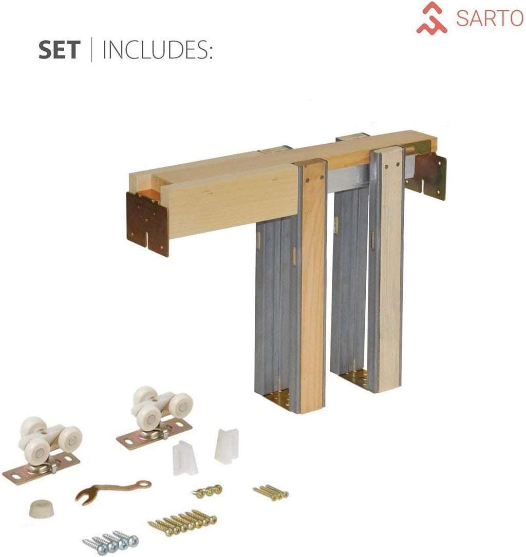 White Silk Frosted Opaque Glass Solid Wood Interior Sliding Closet Door with Frames and Hardware L945