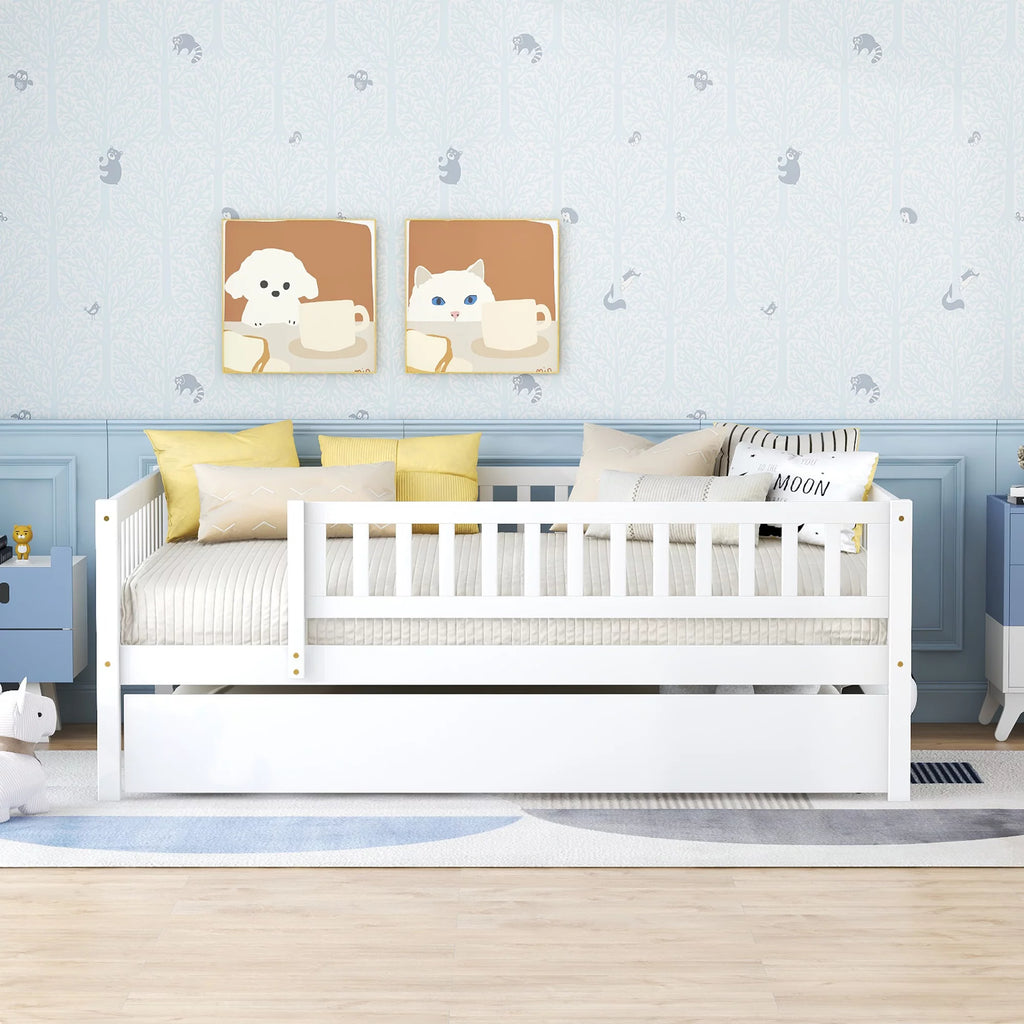 White Full Wood Daybed Frame with Trundle Q8985